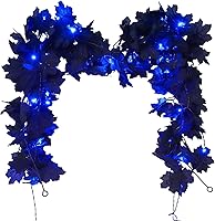 Vista 8 de RECUTMS Guirnalda de hojas negras, 2 unidades, 5.7 pies, Halloween, otoño, artificial, colgante, decoración de vid de otoño, arce para el hogar