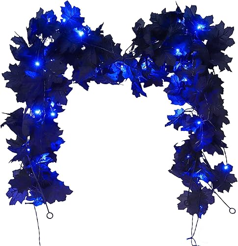 Miniatura 8 de RECUTMS Guirnalda de hojas negras, 2 unidades, 5.7 pies, Halloween, otoño, artificial, colgante, decoración de vid de otoño, arce para el hogar