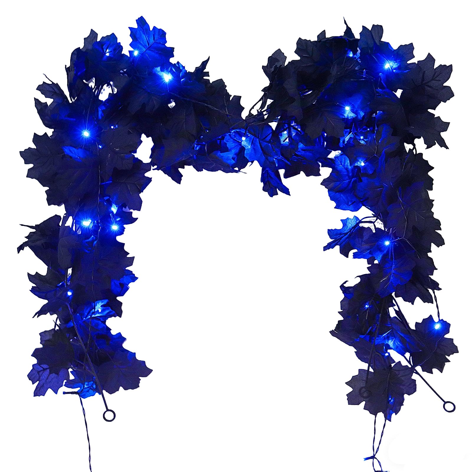 RECUTMS Black Maple Leaf Halloween Garland with Blue Lights 2Pcs 5.7FT