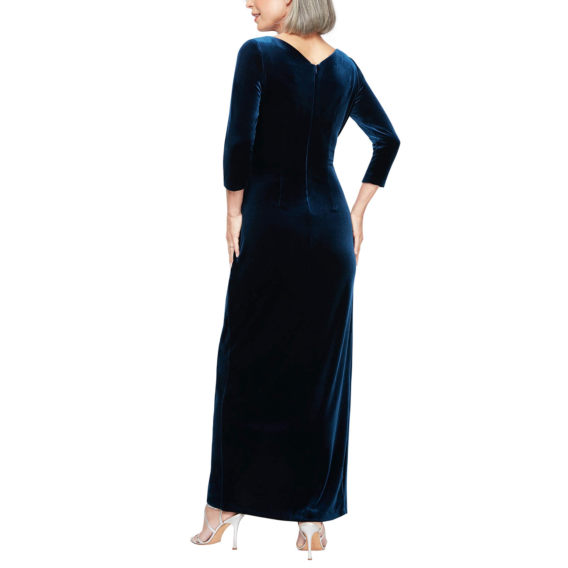 Alex Evenings Womens Long 3/4 Sleeve Formal Event Dress with Cinched Tie Waist (Petite and Regular Sizes): 10 Imperial Velvet