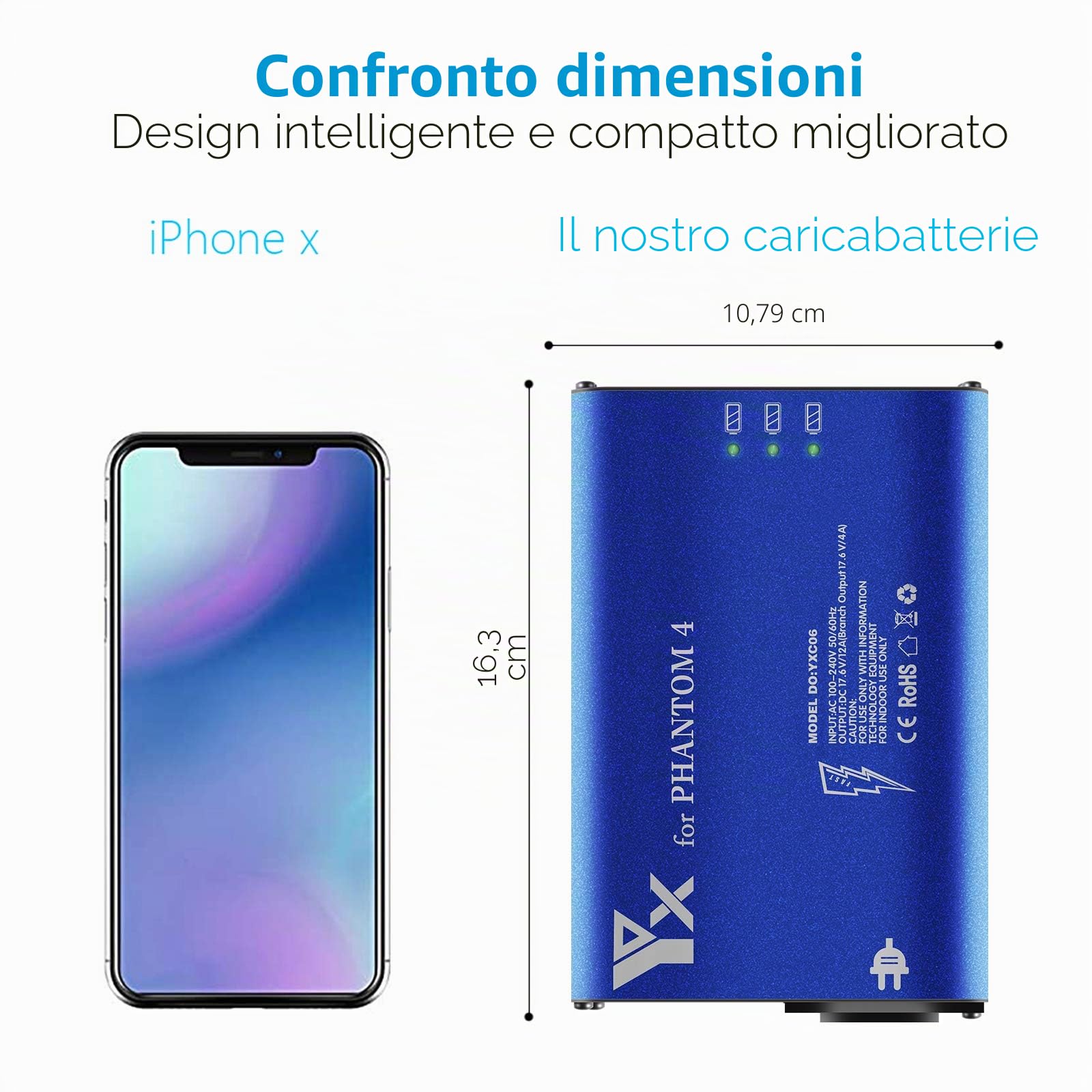 Caricabatterie per DJI Phantom 4 Advanced/Pro Drone, Caricatore,Ricarica 3 Batterie, Stazione di Ricarica Carica Batteria Accessori