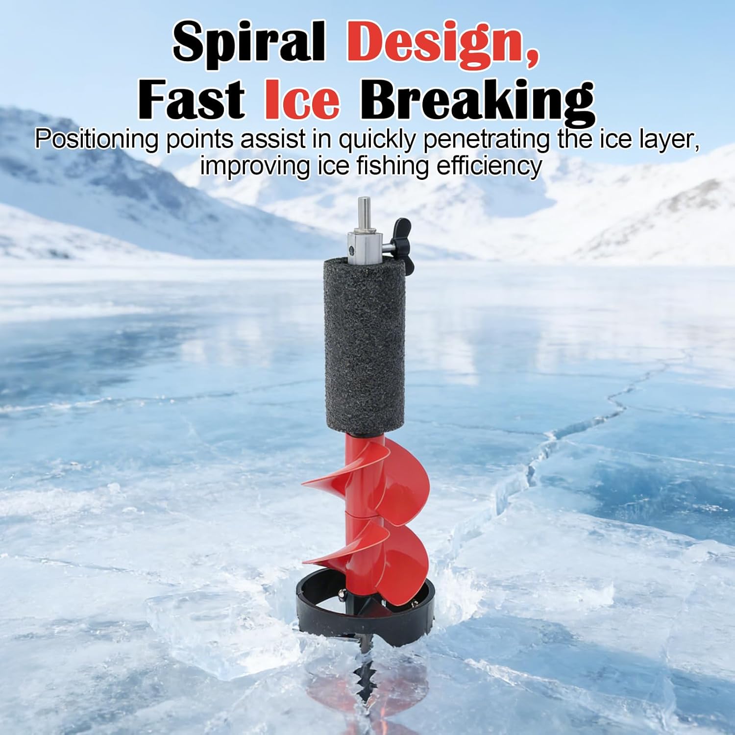 6 inch Ice Auger Drill for Ice Fishing, 2.09lbs Lightweight Hand Drill, Stainless Steel Blades with Universal Adapter & Float, Red Portable Ice Drill Bit, Nylon Ice Fishing Auger Replacement Part