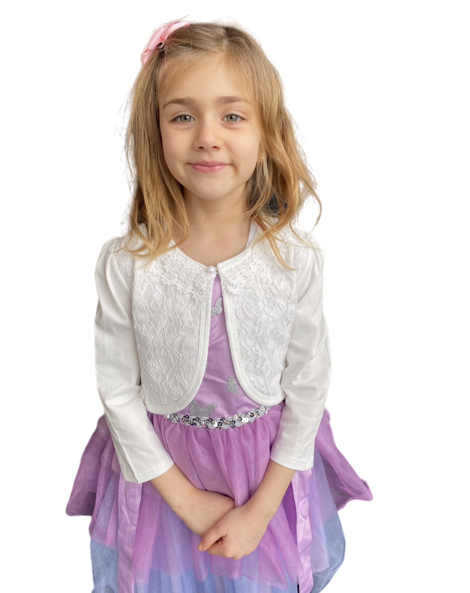 Yealoo Chaqueta Bolero Niña Encaje 3/4 Manga Larga Cuello Redondo para Fiesta Ceremonia 2-12 años