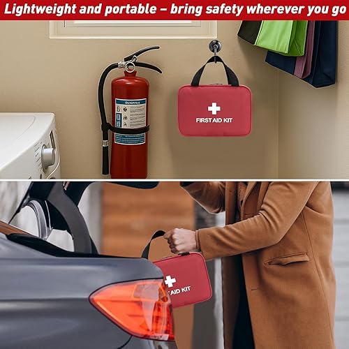 Miniatura 4 de Bolsa de primeros auxilios vacía, bolsa de almacenamiento médico roja, mini bolsa de kit de trauma para el hogar, al aire libre, viajes, campamento