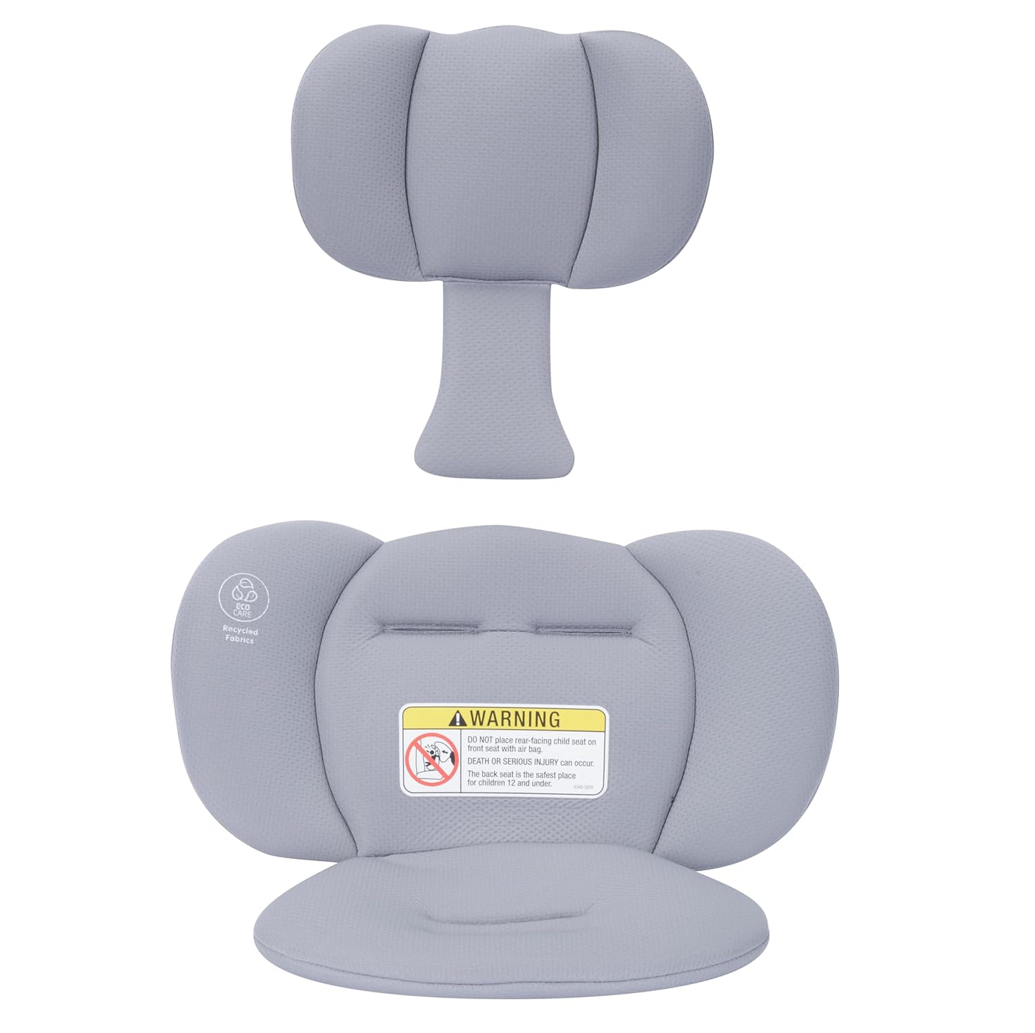 Infant pillow and cushions removed from the car seat, ready for cleaning.