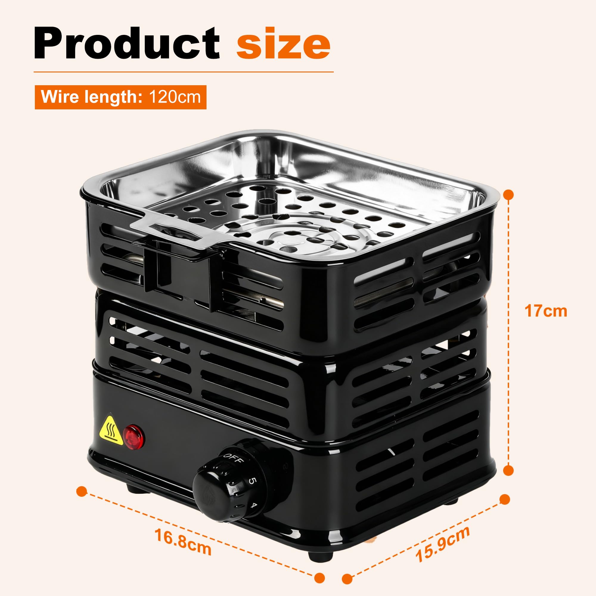 Elektrischer Mehrzweck-Kohlebrenner, Kokosnuss-Holzkohle-Starter, Heizzonen mit abnehmbarer Edelstahlzange, 1000 W Hochleistungs-Spulenbrenner, Feuerstarter (schwarz)