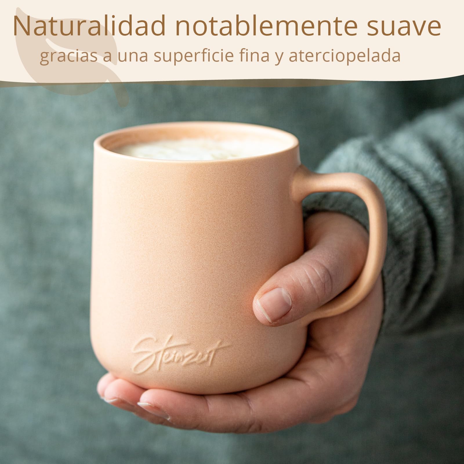 Steinzeit Tazas de café (6x350 ml) – Tazas desayuno 100% artesanales – Juego de 6 tazas con colores pasteles únicos – Tazas cafe grande de 350 ml apta para cualquier bebida amz