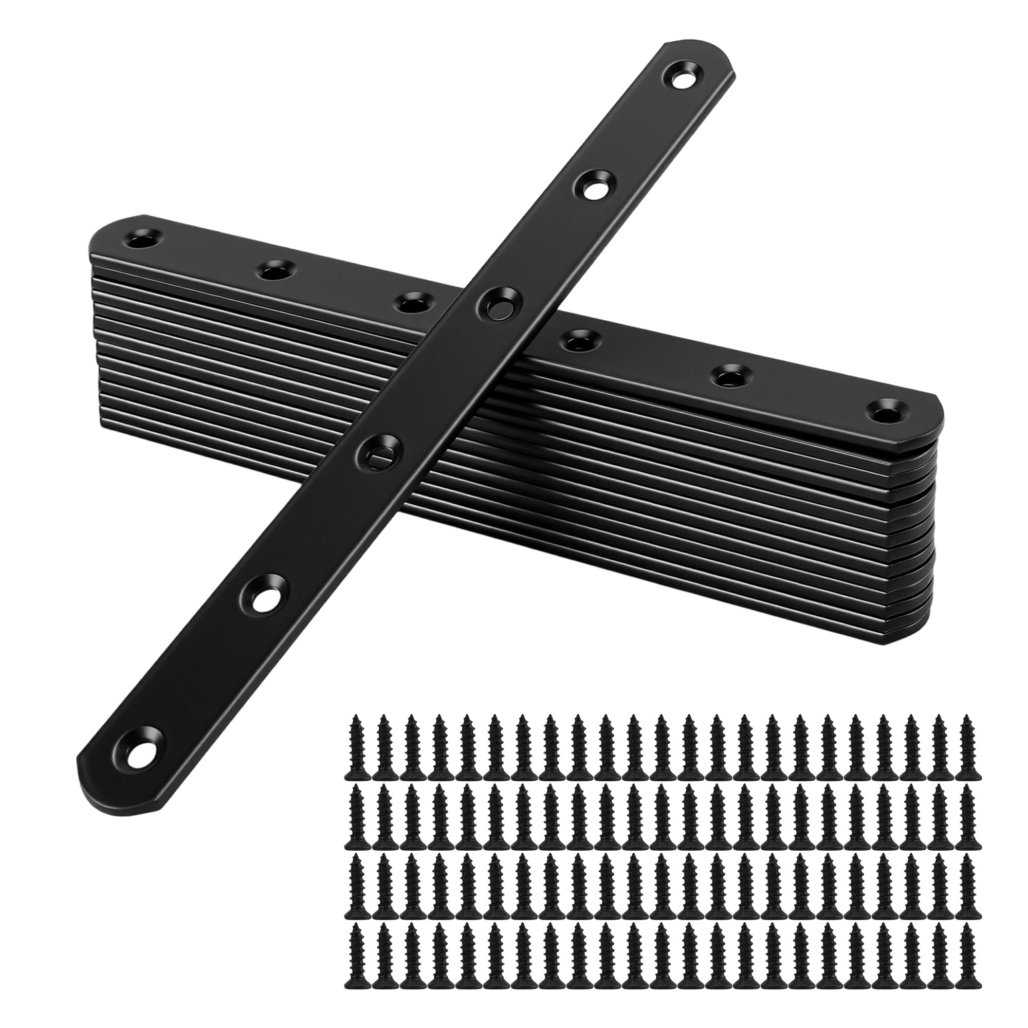 UNGFEI 15 Pcs Flat Metal Brackets - Black Straight Brace Bracket for Wood Mending Plates, Joining Plates with Screws, 197x20x3mm