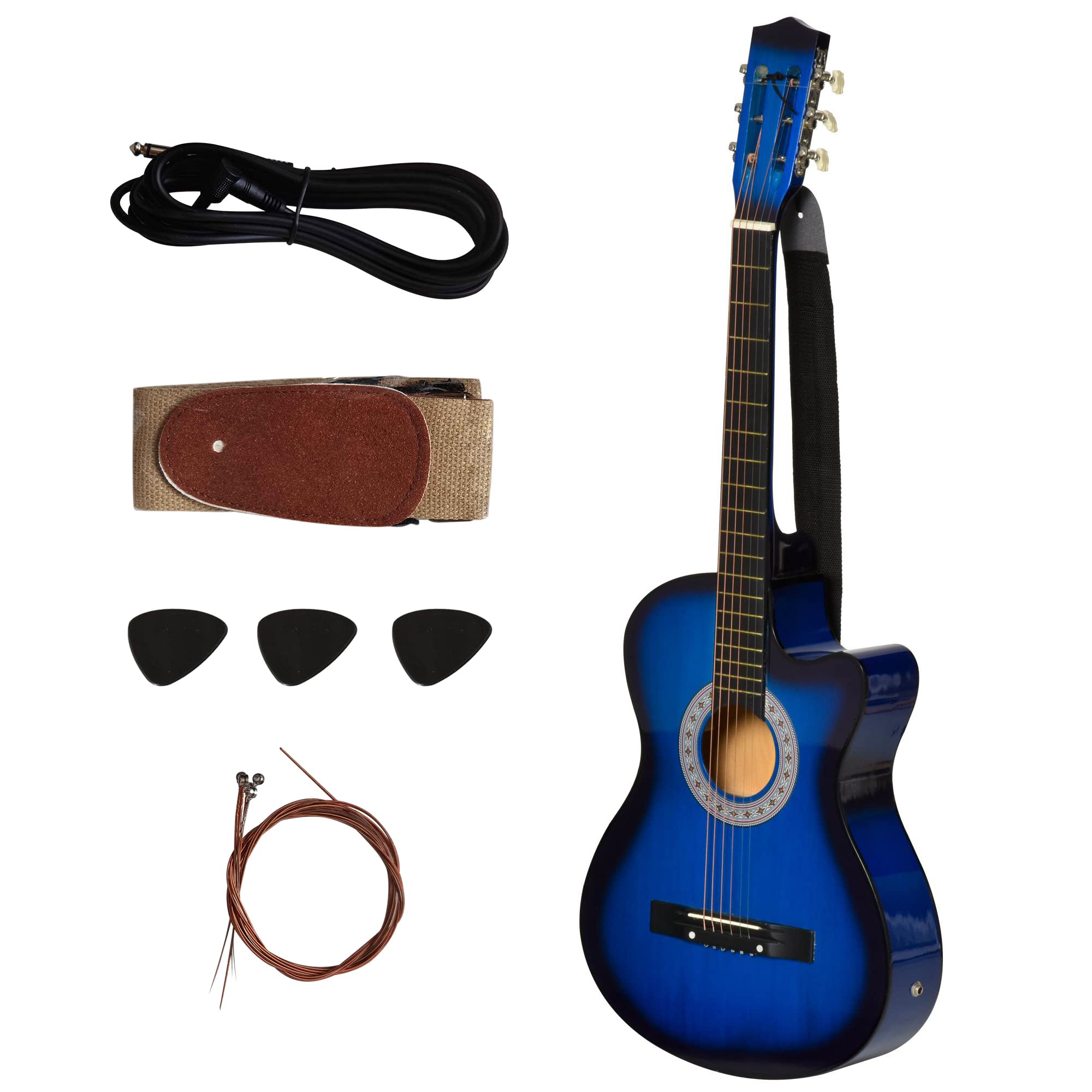 HOMCOM Chitarra elettroacustica kit con custodia tracolla corde plettri cavo blu nero