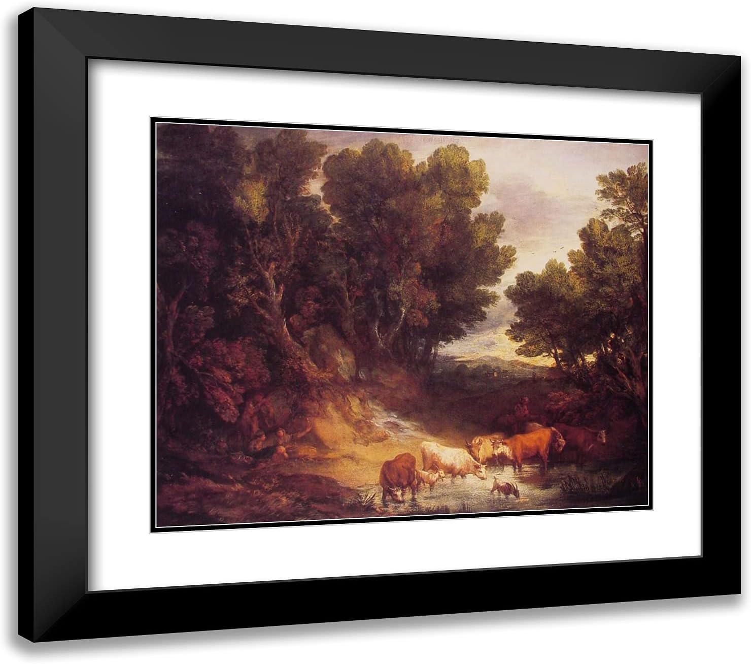 ArtDirect Gainsborough, Thomas 23x20 Gold Ornate Framed Art Print with Double Matting Titled: The Watering Place