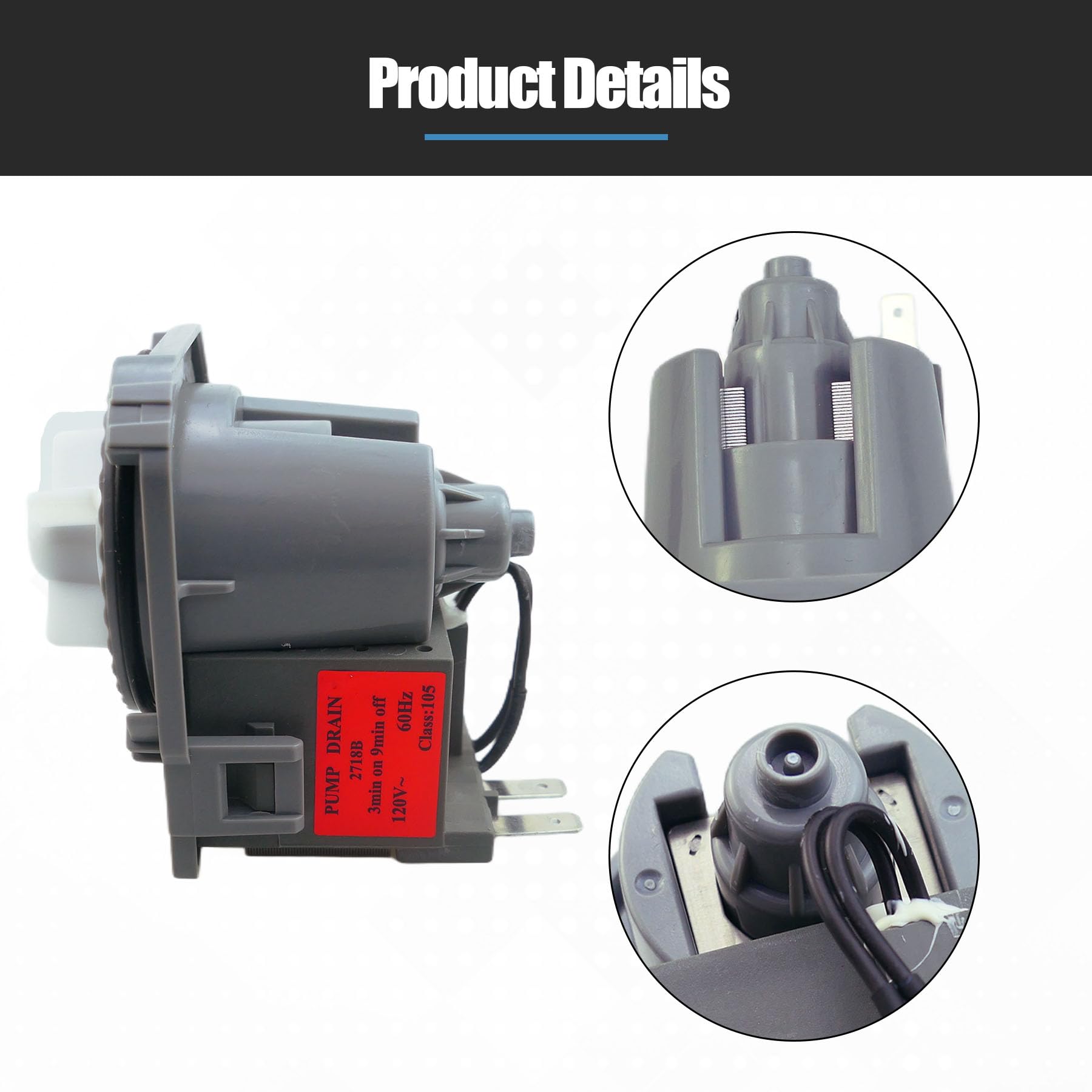 2718B Dishwasher Drain Pump – 120V 60Hz Replacement For GE, Midea, Magic Chef Models - View #12