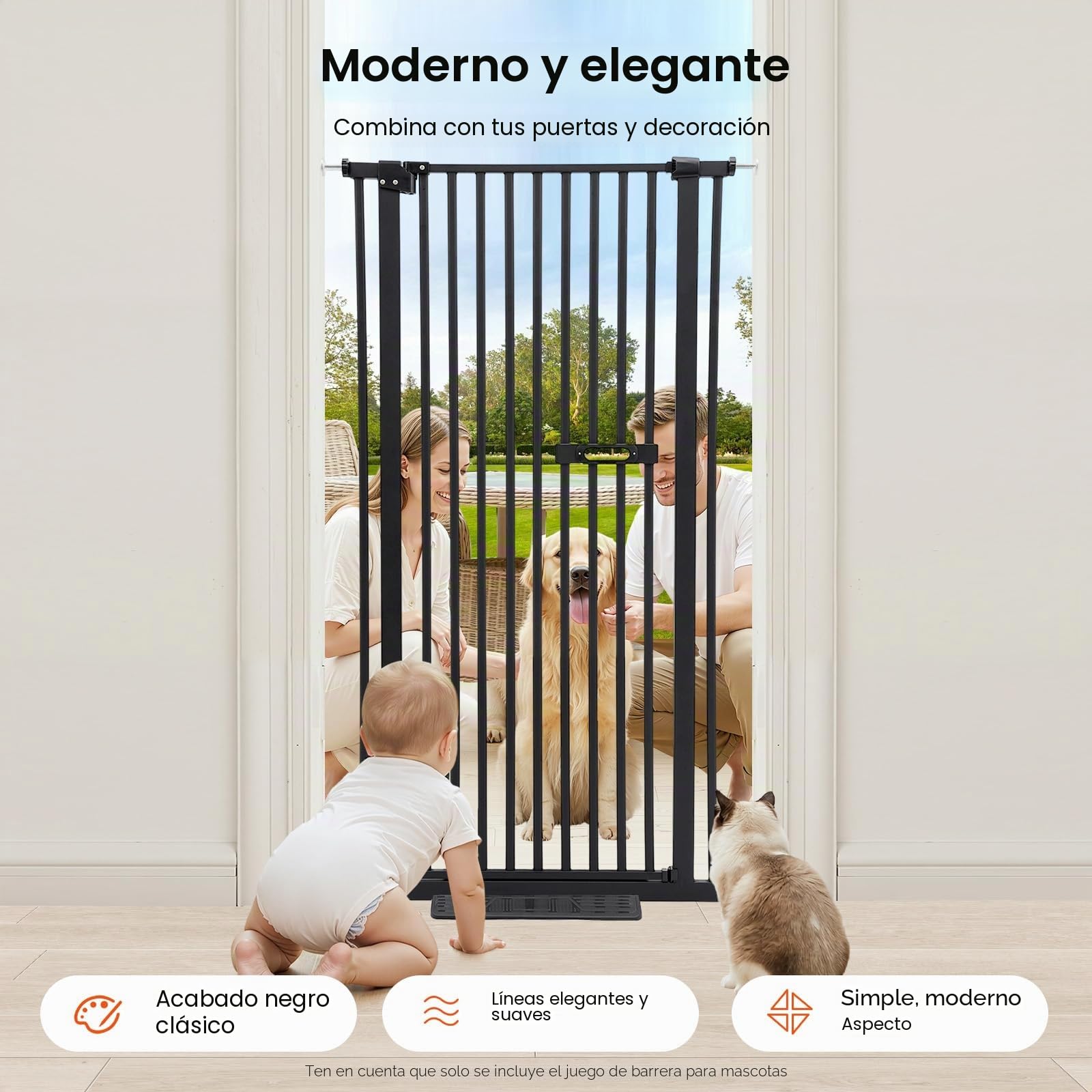 Puerta de protección para mascotas, 150 cm, extra alta, barrera de escalera para niños, perros y gatos, puerta extensible de 76-85 cm con apertura bidireccional y función de cierre automático