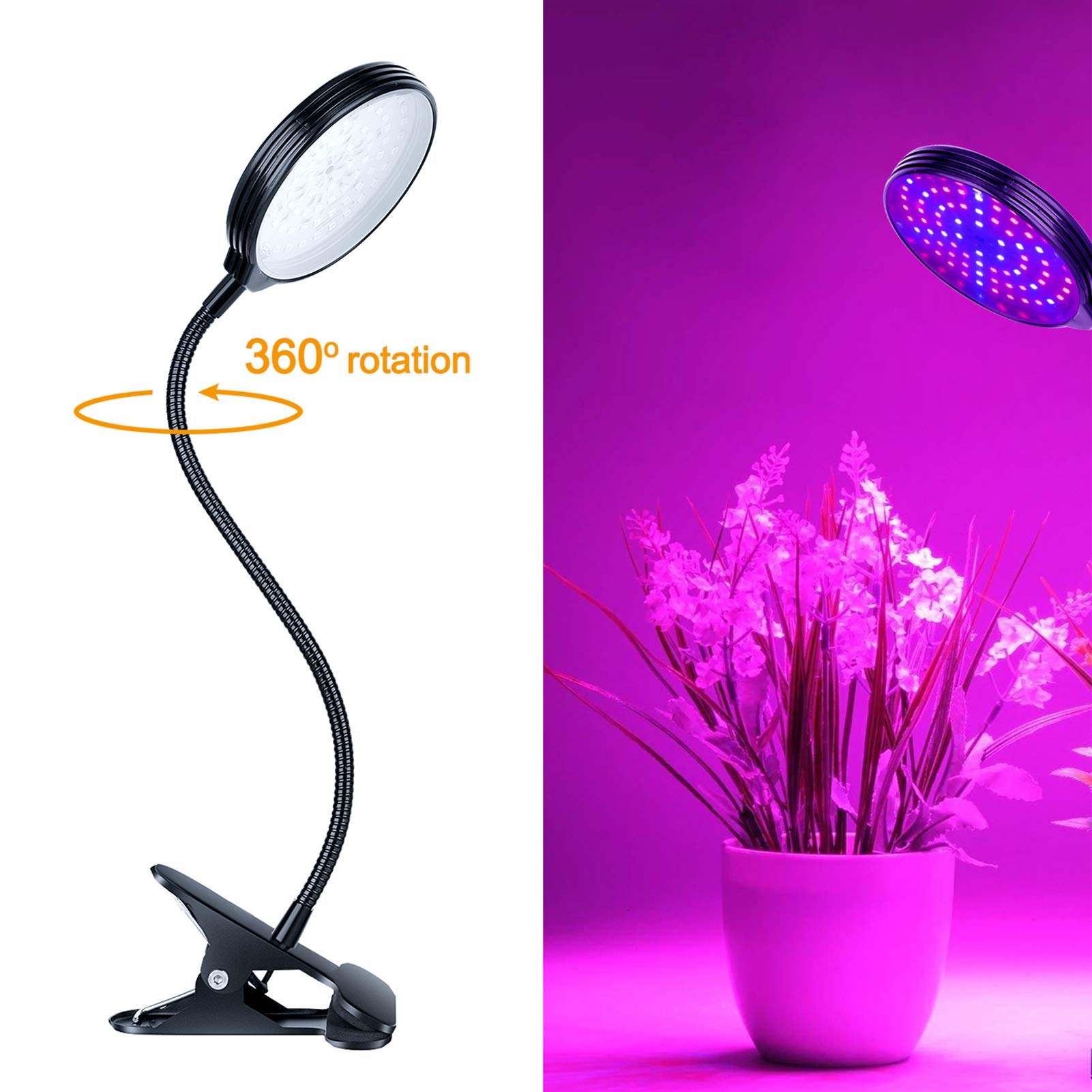 Irfora LED Grow Light para plantas de interior, 60 W, 4 cabezales de LED rojos y azules, encendido y apagado automático con temporizador de 4/8/12H, 3 modos de luz, 5 niveles de brillo, IP66,