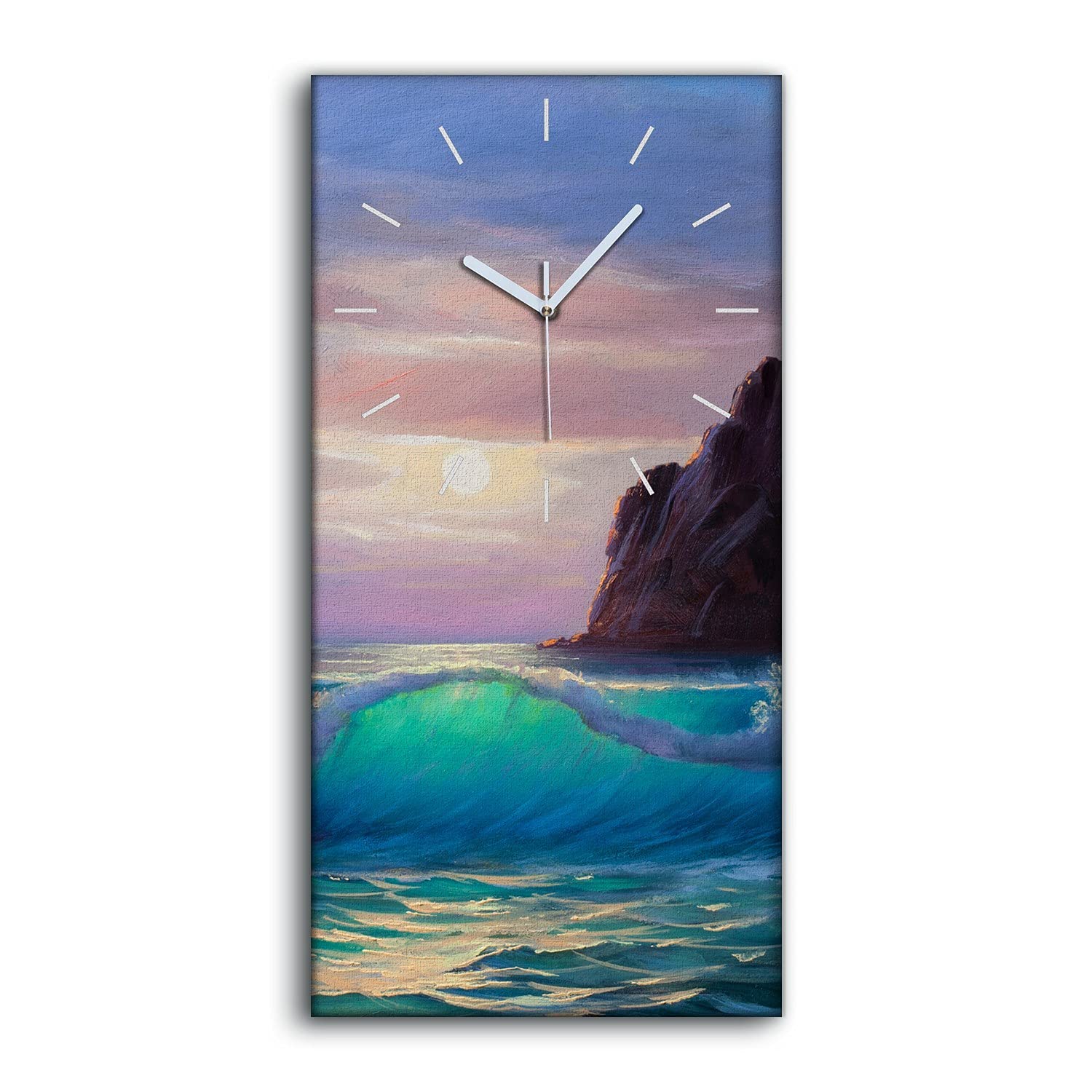Horloge sur Toile Mains Blanches Contrastées Tableau Silencieux Paysage Marin 30x60