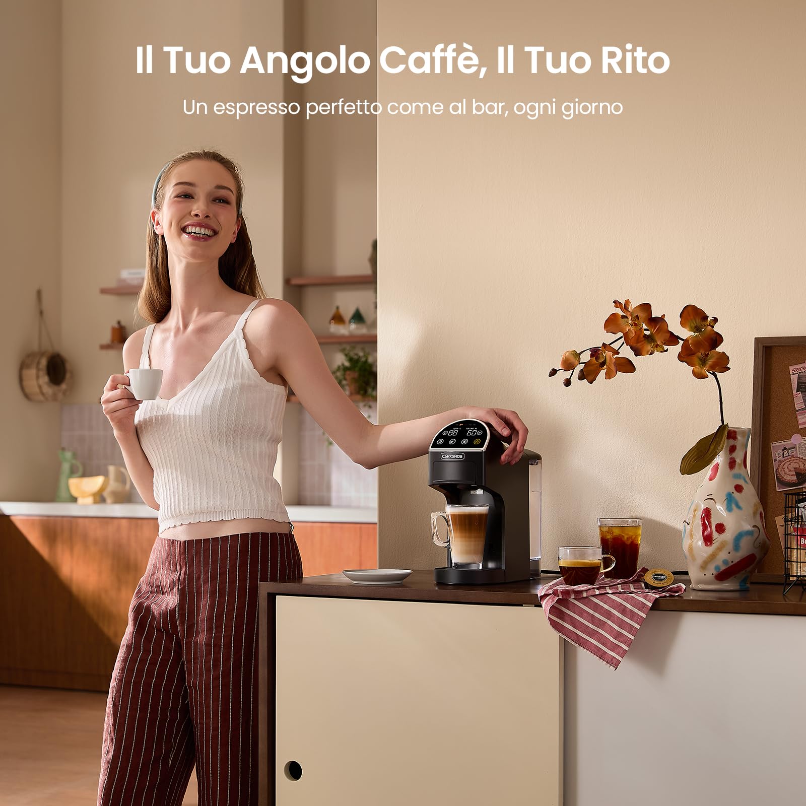 Magician2 Macchina da Caffè Multicapsula 5 in 1 per Nespresso, Dolce Gusto, Lavazza A Modo Mio, Cialde ESE 44 e Macinato, Touch LED, Auto-Adattivo, 20 Bar, 1,2L, Macchina Espresso per Casa e Ufficio