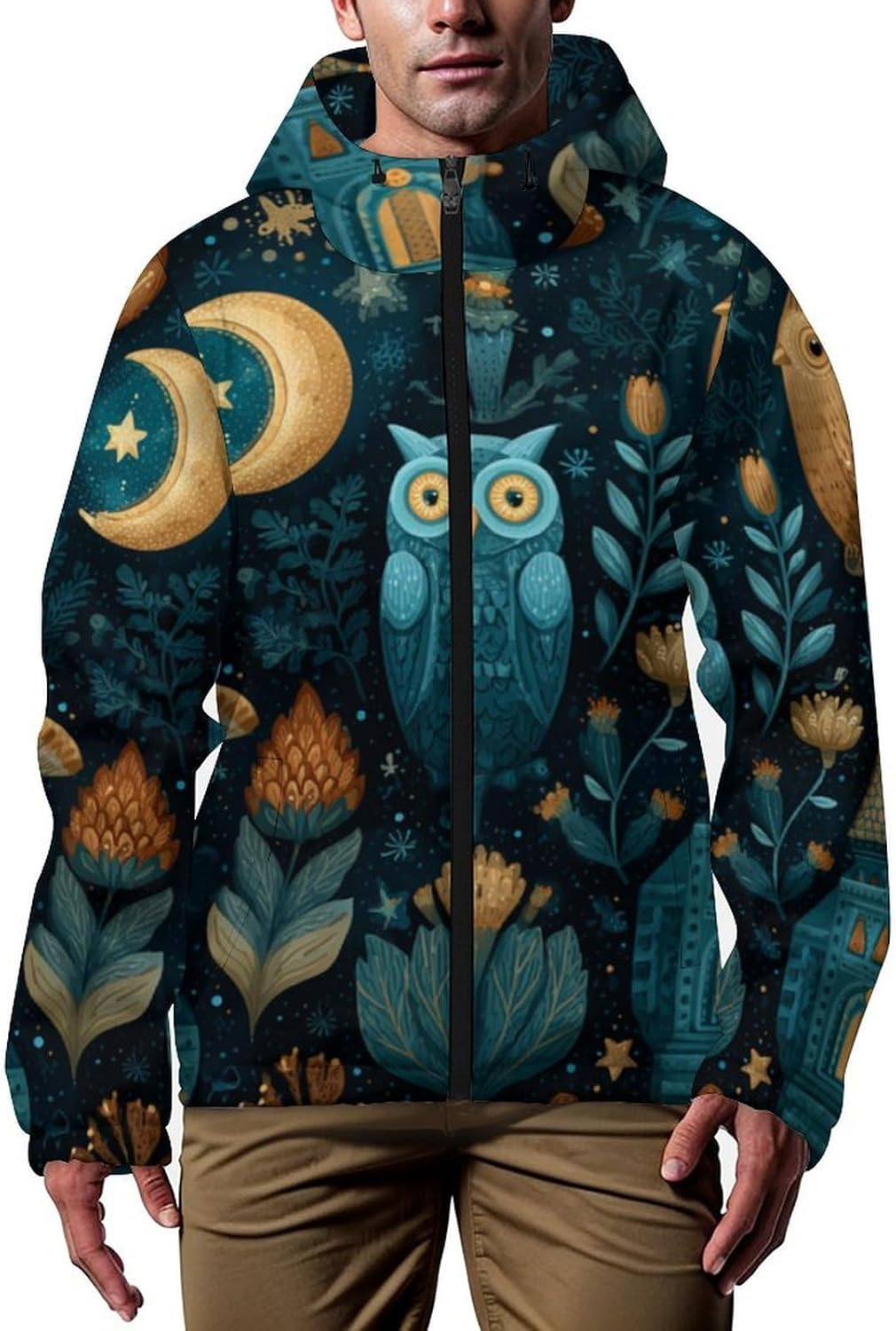 Men's Windbreaker Jacket Hooded Lightweight Casual Coat with Pockets for Travel Hiking Golf Running