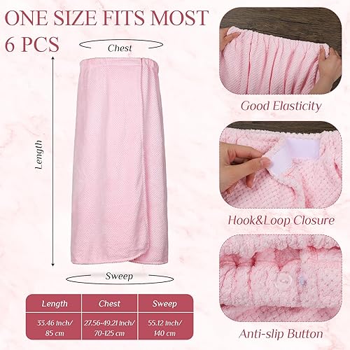Miniatura 2 de Tigeen 6 toallas de baño para mujer, bata de spa con cierre ajustable, parte superior elástica, ligera, toalla