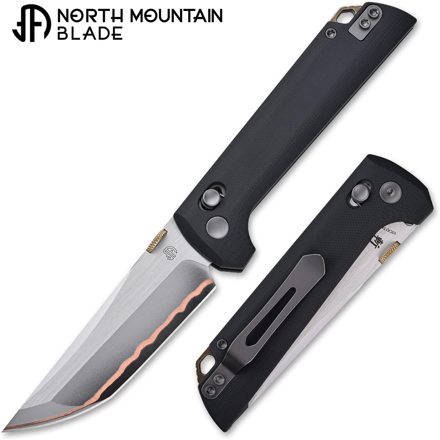 Folding Pocket Knife for Men, CHOP New.45-Style Thumb Disc Tanto, 3.59” Copper-Inlaid Damascus Steel (10Cr15CoMoV Core), G10 Handle, Outdoor Camping EDC With Reversible Pocket Clip(2418 BK 5)