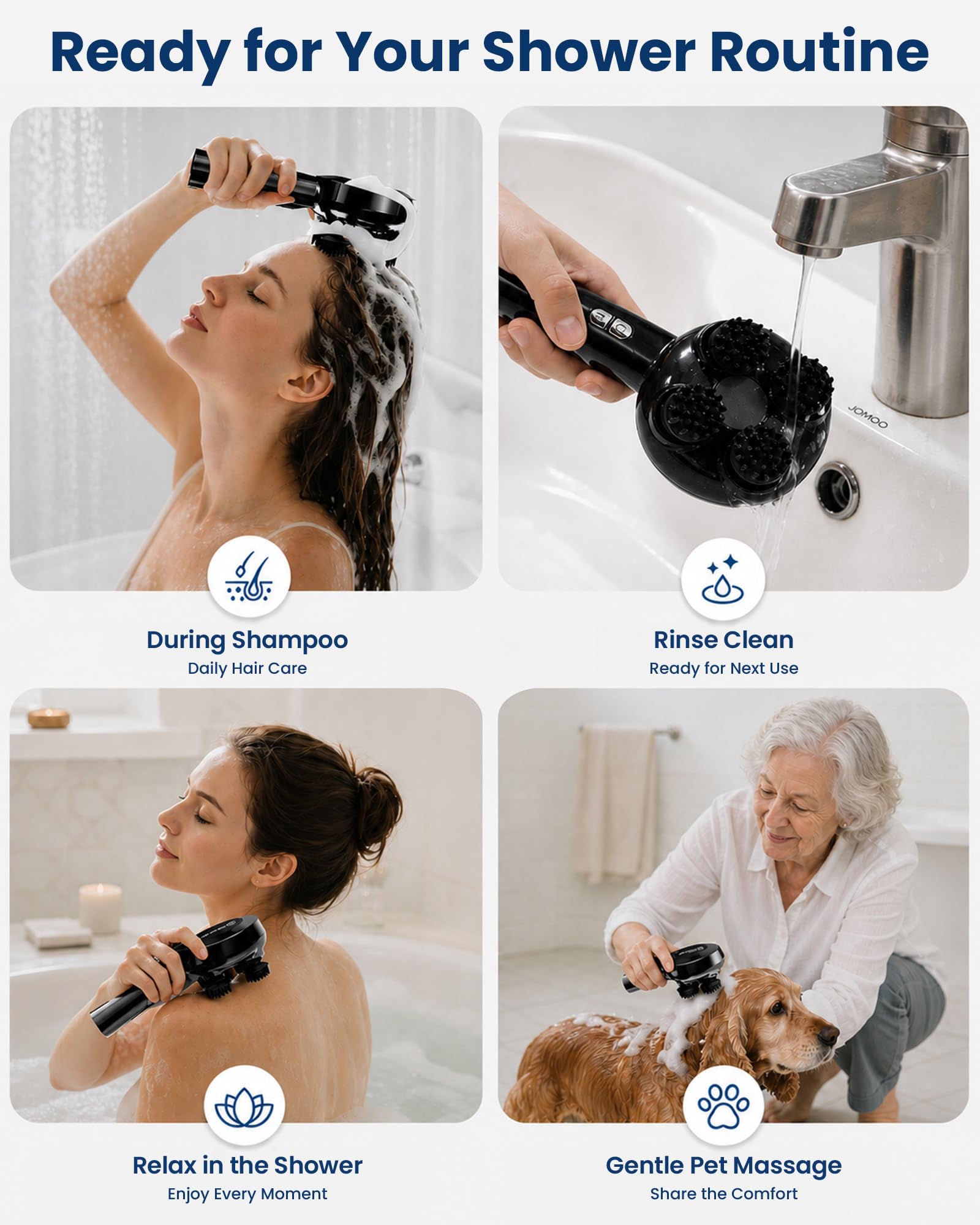 COMFIER Masajeador de mano para el crecimiento del cabello, masajeador de cabeza inalámbrico con 3 modos y 8 garras de silicona, masajeador corporal impermeable IPX7 para relajación del estrés, masaje