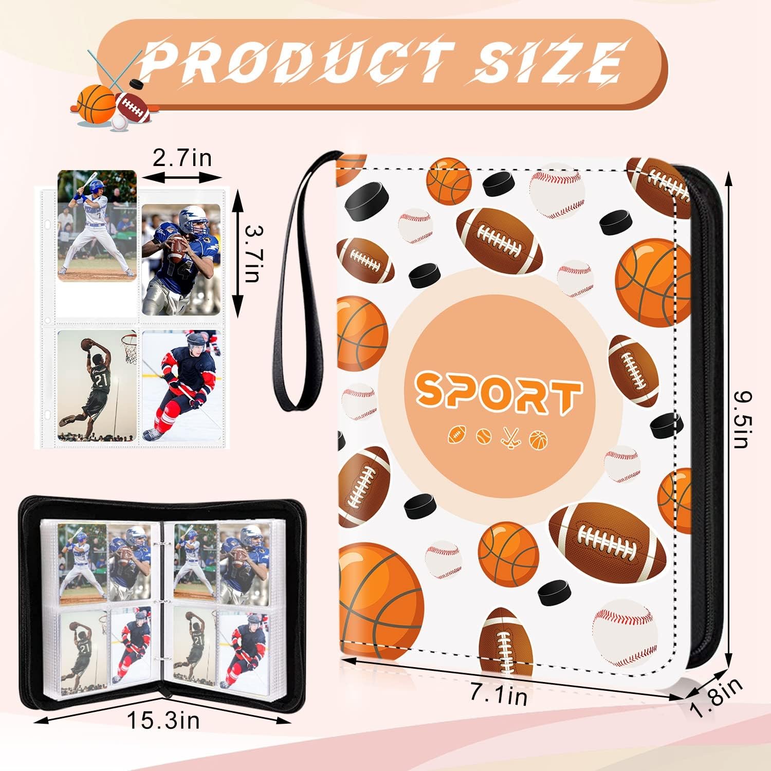 Sports Card Binder, 4-Pocket Trading Card Binder,400 Pockets Double Sided Pockets Baseball Card Binder, Football Baseball Basketball Hockey Card Collection Storage Album