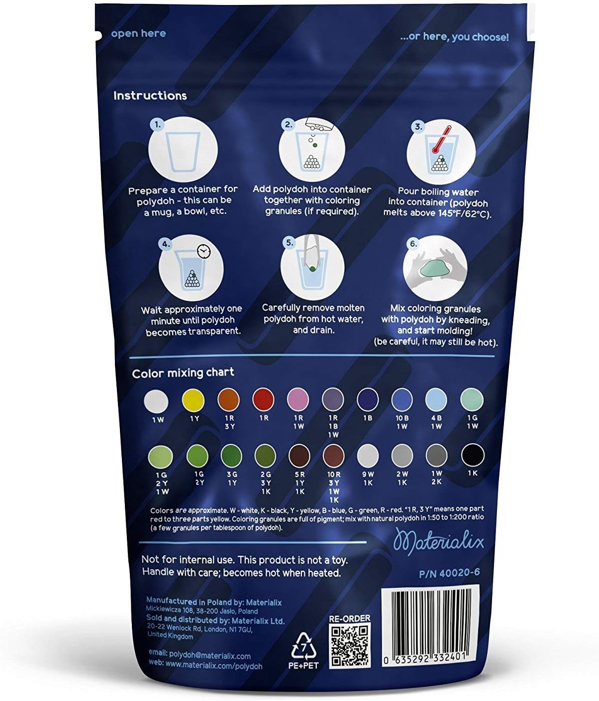 Polydoh Moldable Plastic + Coloring granules - Various Sizes - 12oz. Melts in hot Water. Durable Hand moldable Plastic for DYI, Crafts, Cosplay, Repairs, prototyping | Polymorph, plastimake