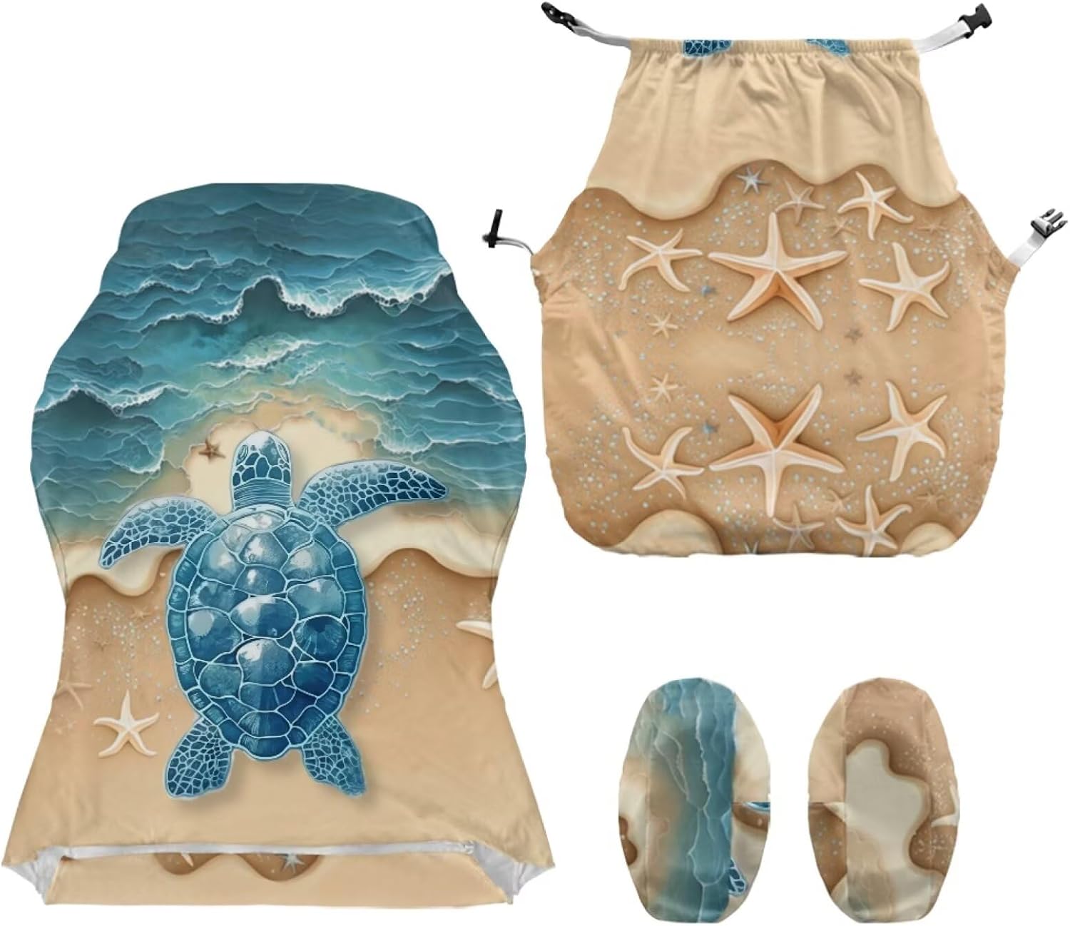 Gaming Chair Slipcovers with Non-Slip Armrest Covers Beach Starfish Turtle Print Dustproof Gamer Chair Covers Stretchable Swivel Boss Armchair Protector Cover