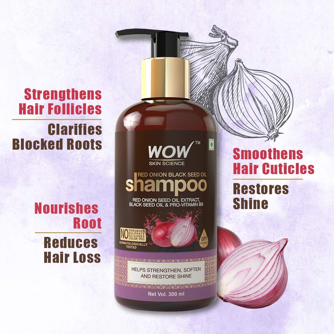 WOW Skin Science Red Onion Black Seed Oil Shampoo with Red Onion Seed Oil Extract, Black Seed