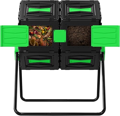 Miniatura 1 de Efurden Contenedor de compostaje, vaso de compostaje de doble cámara con alto volumen de 45 galones, fácil de montar y compostador duradero, color