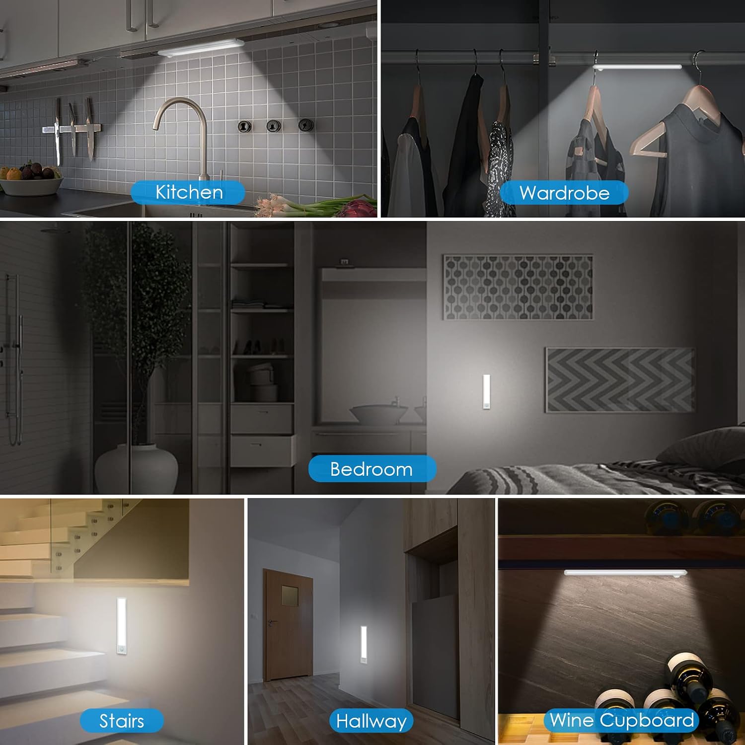 AMIR Newest Motion Sensor Cabinet Light, 30-LED Wireless USB Rechargeable Under Counter Closet Lighting, Under Cabinet Lights, Night Light for Kitchen, Wardrobe, Closets, Cabinet, Cupboard (2 Pack)