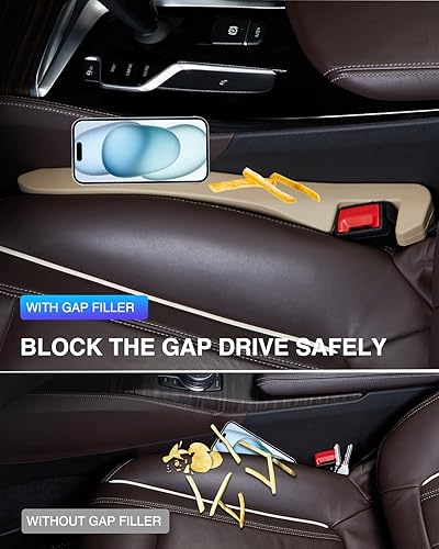 Miniatura 10 de Homaupt Relleno de espacio para asiento de automóvil, paquete de 2 unidades, piel sintética, llena el espacio entre el asiento y la consola central,