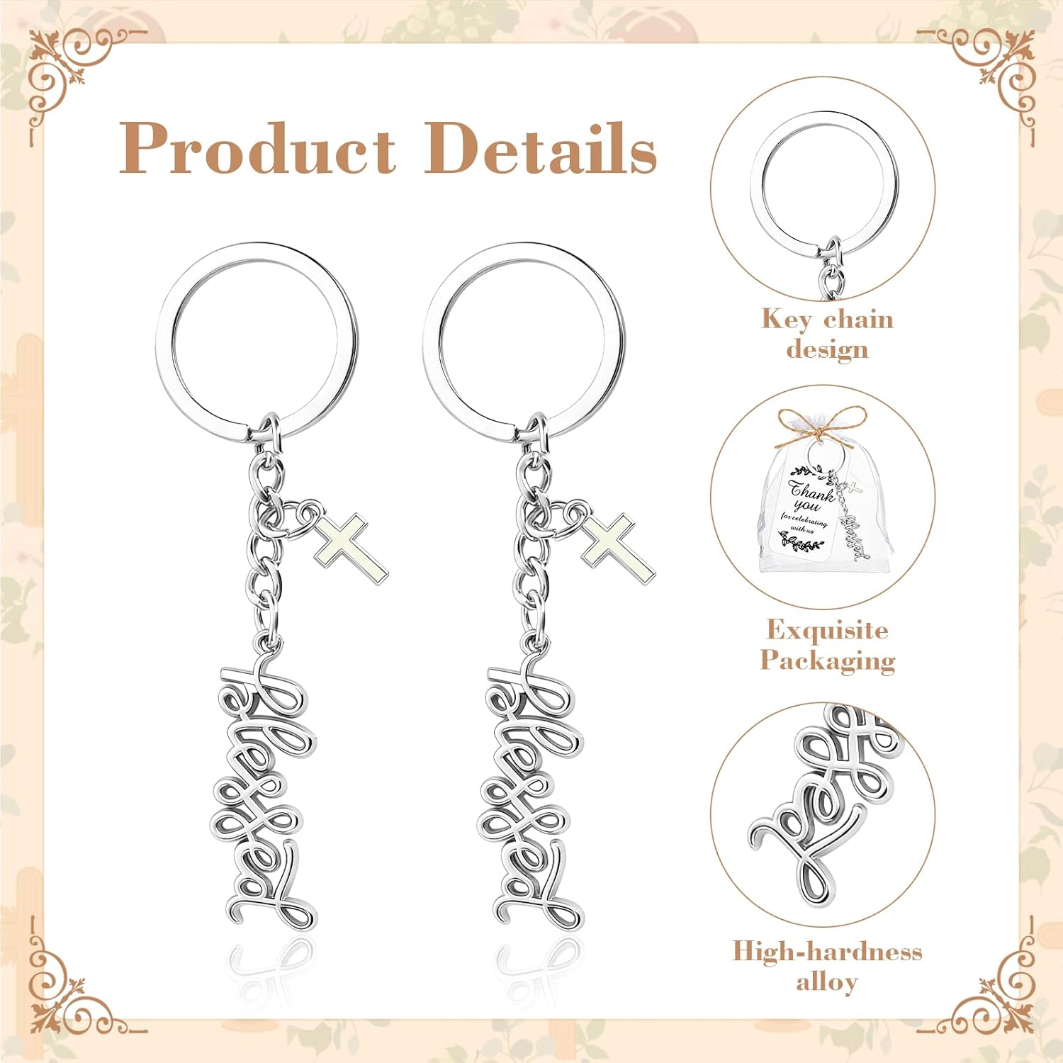 50 Sets Christian Blessed Keychains with Cross Charm Keyrings,Bulk Favors for Religious Events Sunday School Baptism First Communion Gifts - Image 4