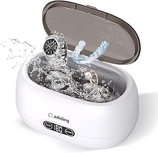 Adiding Jewelry Cleaning Machine, 650mL (23oz) Ring Sonic Cleaner Machine for Glasses, Earring, Denture, Retainer, Watch Straps, Razor -5 Cleaning Modes, Digital Timer, SUS304 Stainless Steel