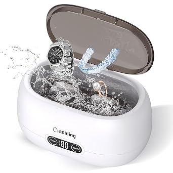 Adiding Jewelry Cleaning Machine, 650mL 23oz Ring Sonic Cleaner Machine for Glasses, Earring, Denture, Retainer, Watch Straps, Razor -5 Cleaning Modes, Digital Timer, SUS304 Stainless Steel