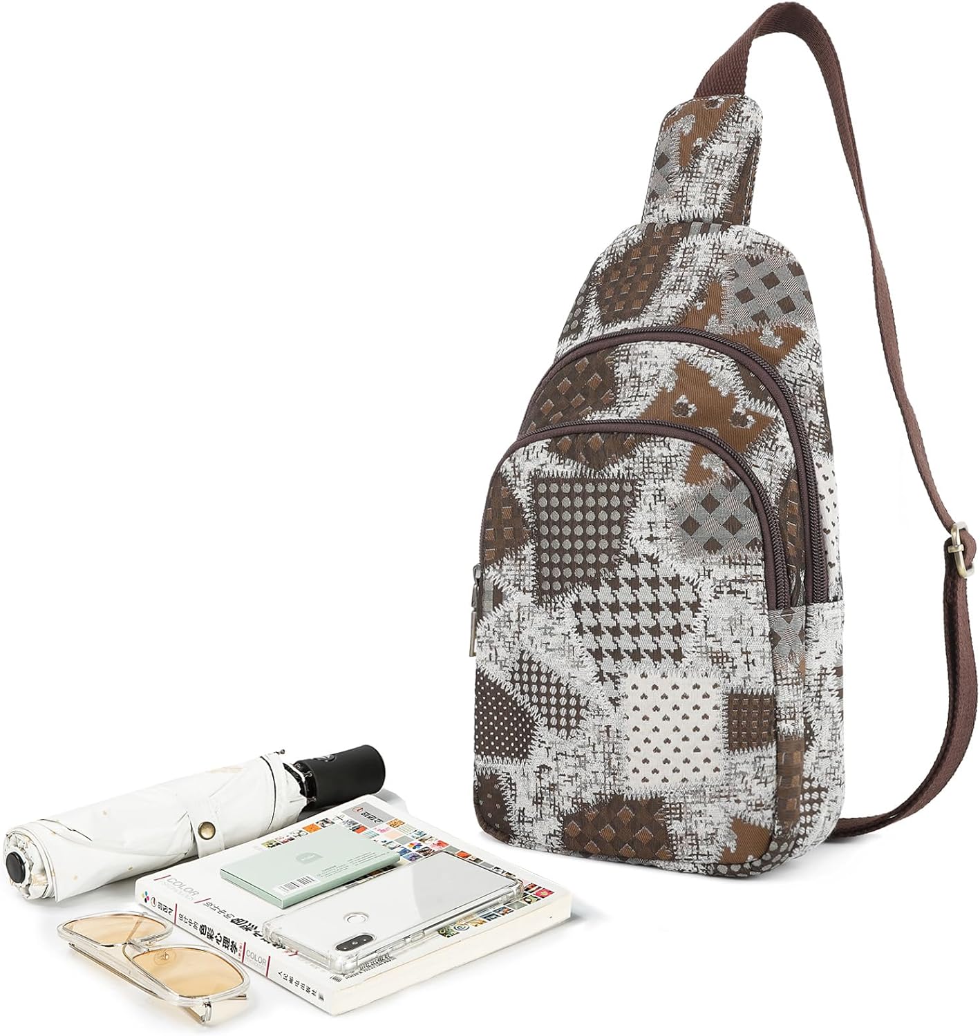 SILKAREA Canvas Sling Bag for Wome Crossbody Purse Small Sling Backpack Purse Travel Hiking Chest Bag Daypack