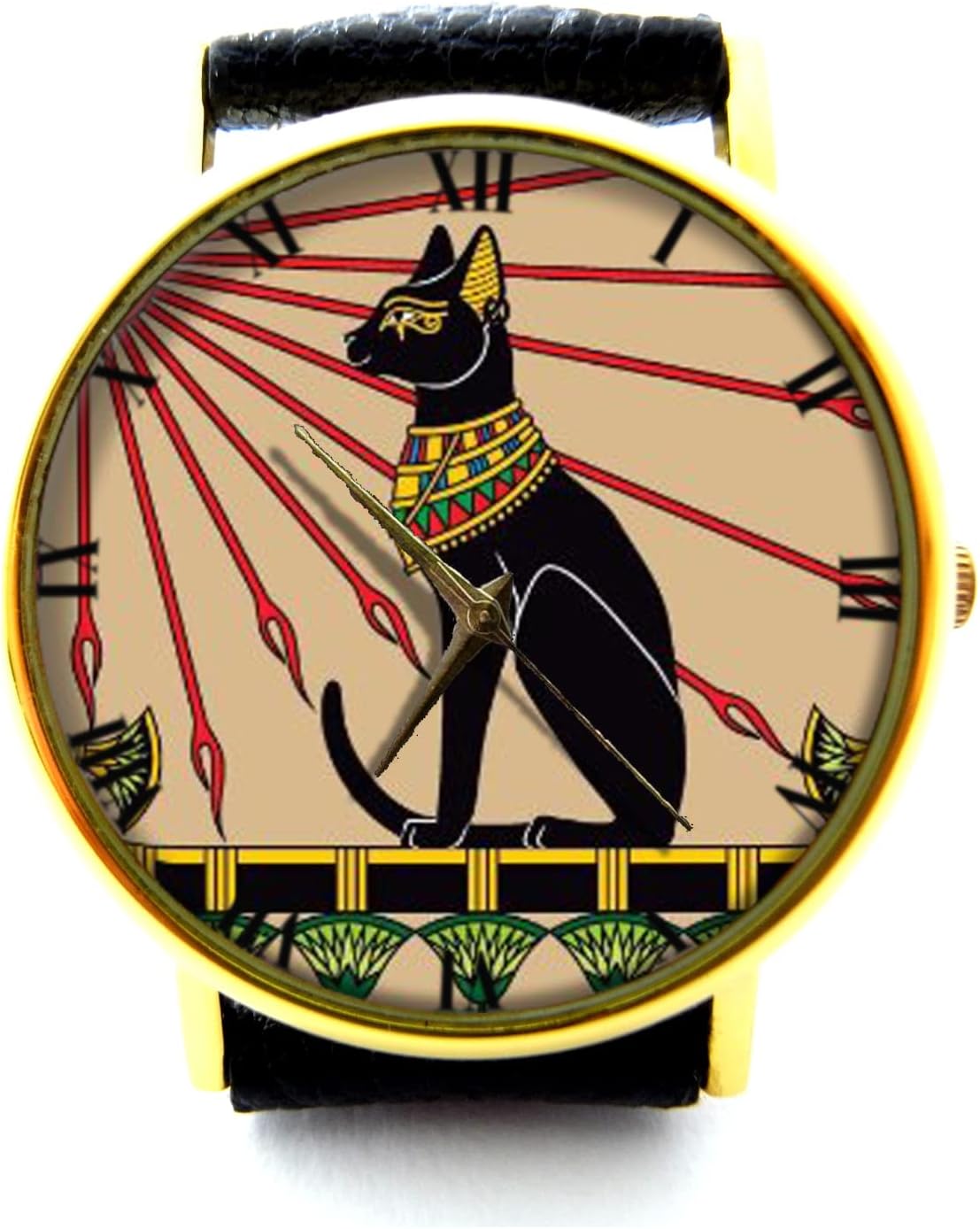 Egyptian Cat Leather Watch, Egyptian Art, Ancient Art Watch, Cat Unisex Watch, Ladies Watch, Men Watch, Egyptian Cat Jewelry P313