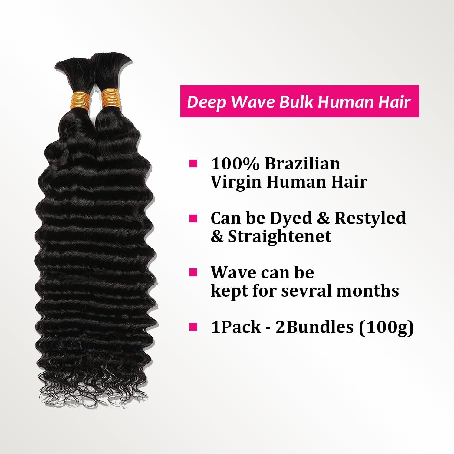 Hair for Boho Braids (Deep Wave 1B#, 20Inch 100g(50gx2Bundles)) - Image 3