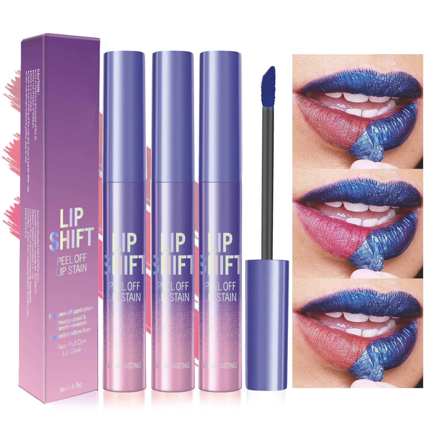 3Pcs Peel Off Lip Liner Lipstick Makeup, Pink Peel Off Lipgloss for Women Magic Lipstick 24 Hours Original Lip Liner Makeup Stain