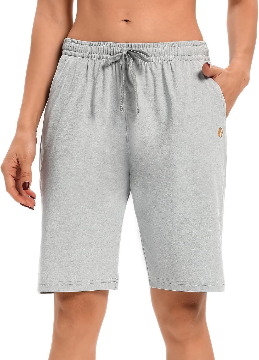 LUCKYCATCUS Women's Bermuda Shorts Jersey Shorts with Pockets Yoga Walking Athletic Long Shorts for Women Knee Length