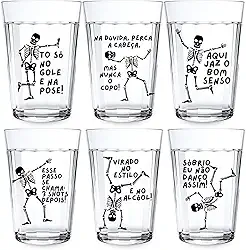 Kit 6 Copos Americano 190ml Estampado Decorado C/Frases Esqueleto Meme Chopp Cerveja Ideia Presente