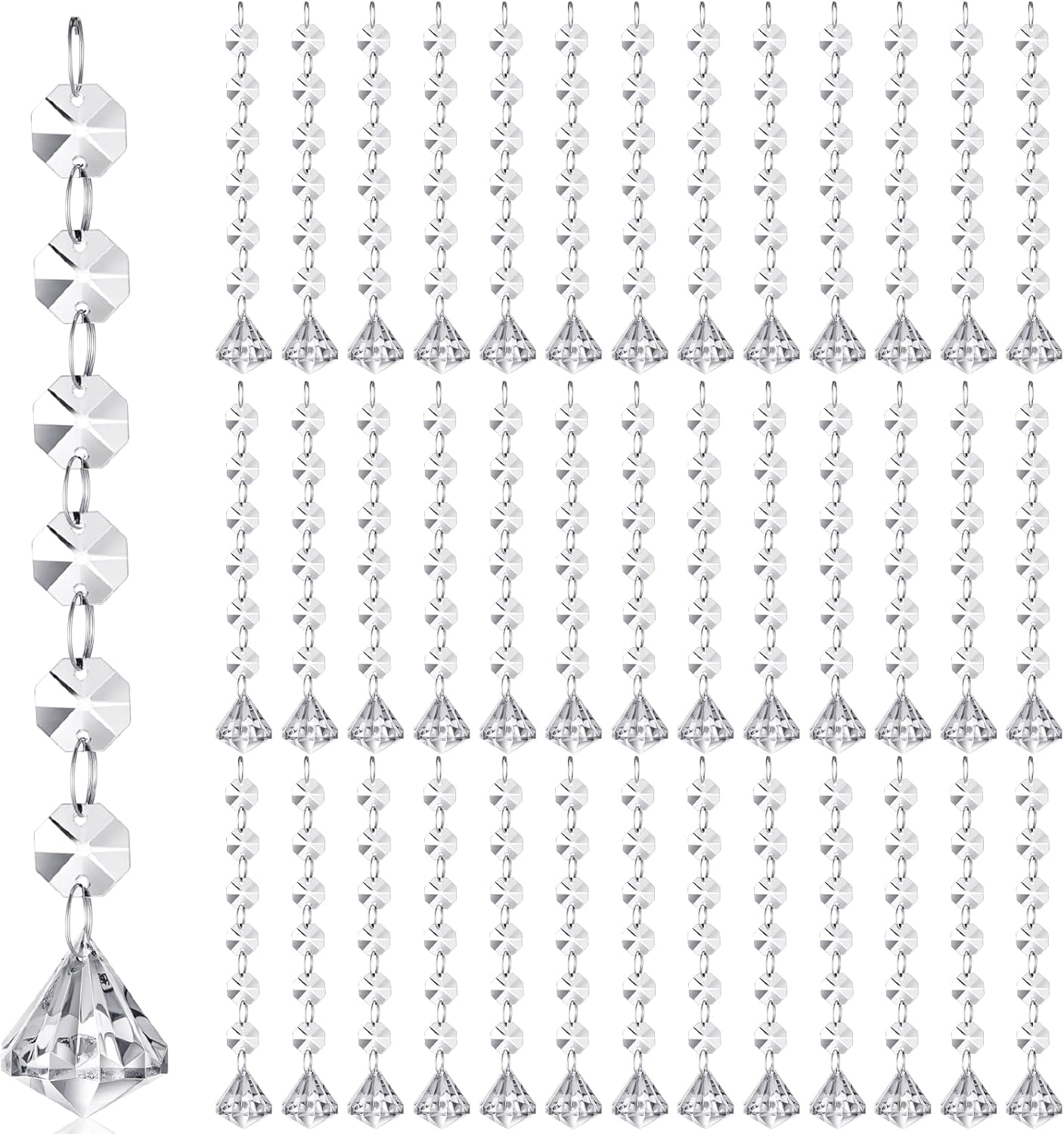 Nuenen 100 Pcs Acrylic Hanging Crystals for Centerpieces Chandelier Clear Crystal Garland Strands Ornament Acrylic Clear Beads Prisms Pendant for Christmas Tree Window Home Decoration(Diamond)