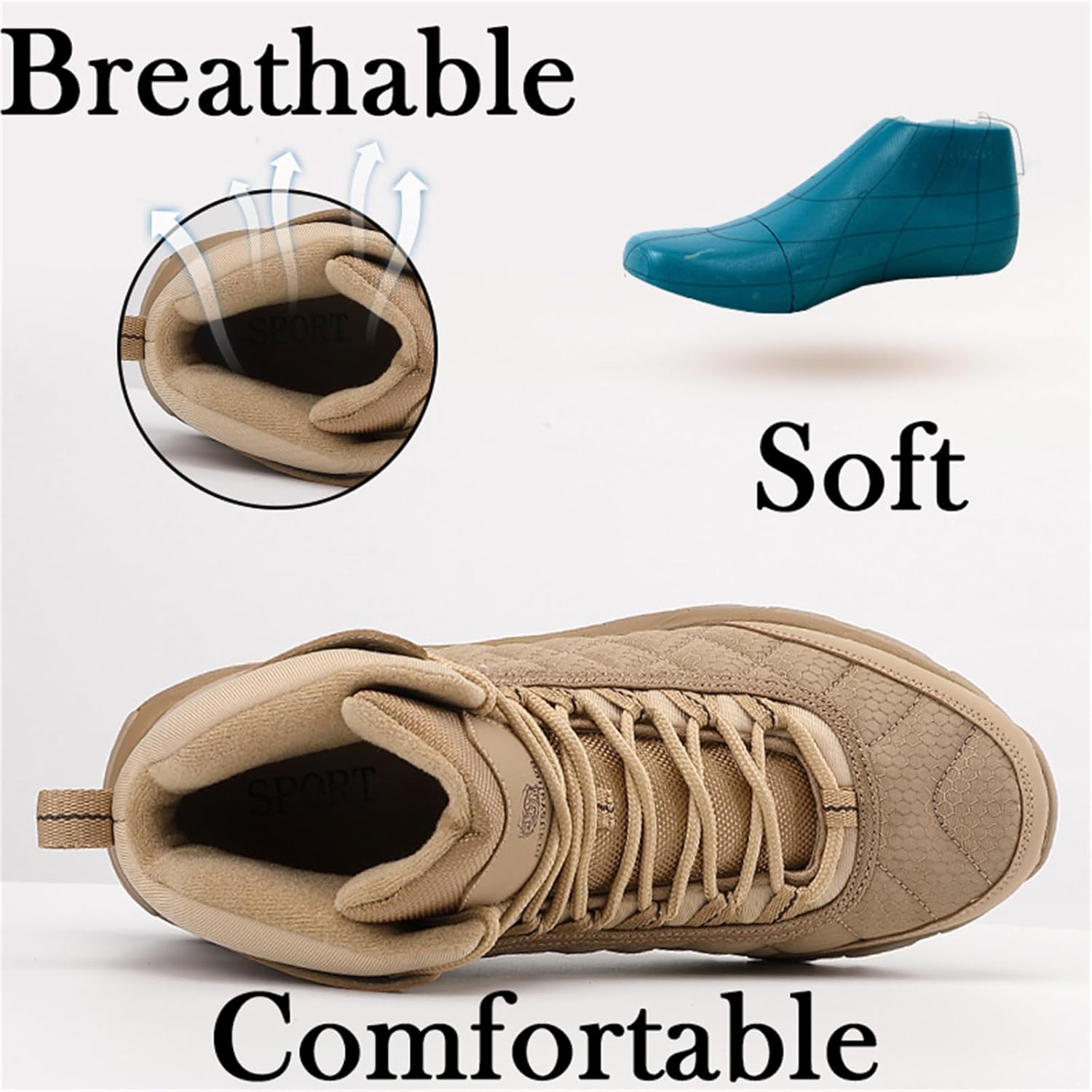 Men's Waterproof Suede Leather Mid Top Lace Up Boots Textured Lightweight Round Toe Flat Heel Outdoor Hiking Boots for Casual Walking Hiking Training Hunting Backpacking