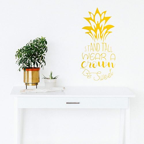 Miniatura 1 de Calcomanía de vinilo para pared, con texto en inglés "Stand Tall Wear A Crown Be Sweet", 23 x 11 pulgadas, forma motivacional de fruta de piña, para