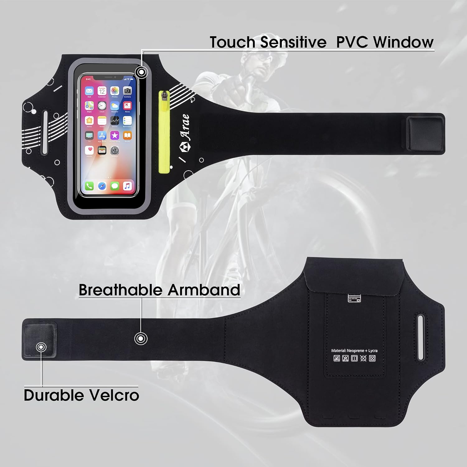 Arae Running Armband Universal Cell Phone Holder for iPhone 13 Pro Max/13 Pro/12 /11/XR/XS/X/8, Galaxy S20 FE S21 S22 Ultra Up 6.5 inch Water Resistant Sports Phone Holder with Adjustable Strap
