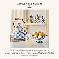 Vista 6 de MACKENZIE-CHILDS Hervidor de té esmaltado, elegante hervidor de té para estufa, cuadros reales azul y blanco, 2 cuartos