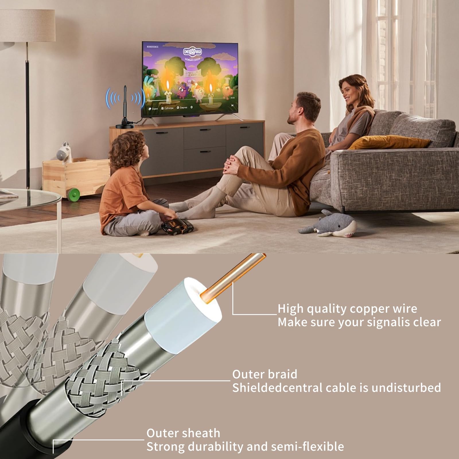 2026 Nuova Antenna Tv digitale Interna, Interni ed Esterni con Base Magnetica, Amplificatore di Segnale Support 4K HD/1080P/VHF/UHF per Home Smart Televisione/Radio, Cavo Coassiale 5M