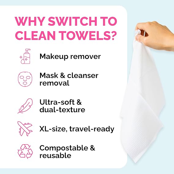 Elizabeth Mott Thank Me Later Disposable Face Towels, 50 Count | 100% Biobased Face Towels, Ultra-Soft, Lint-Free, Extra Absorbent, For Cleansing & Makeup Removal, Sensitive Skin-Friendly