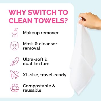 Elizabeth Mott Thank Me Later Disposable Face Towels, 50 Count | 100% Biobased Face Towels, Ultra-Soft, Lint-Free, Extra Absorbent, For Cleansing & Makeup Removal, Sensitive Skin-Friendly
