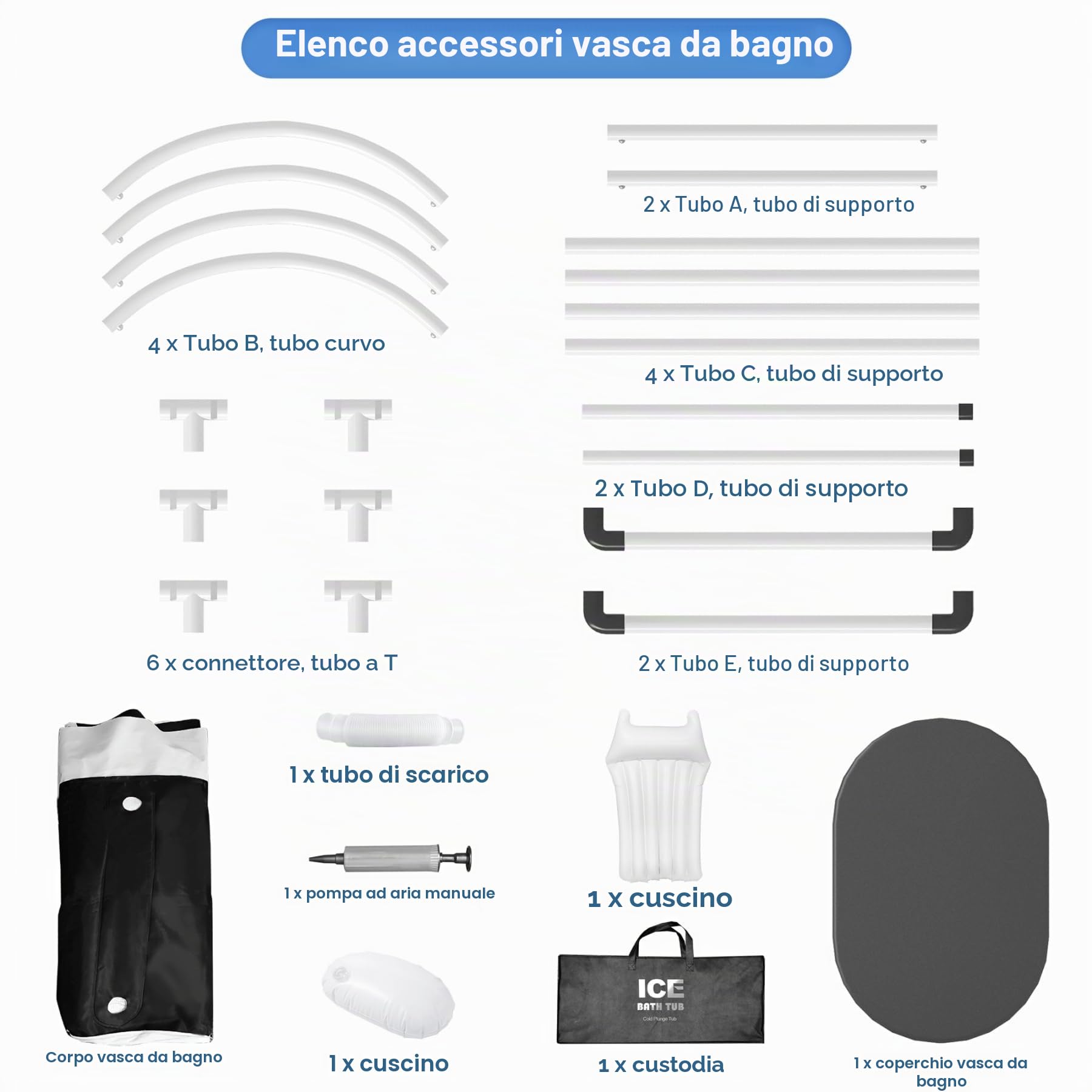 Vasca da bagno professionale per adulti con coperchio per atleti, vasca da bagno per terapia fredda, 450 l e 105 cm di lunghezza