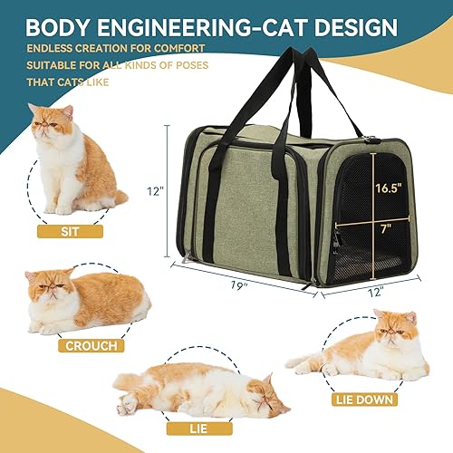 Miniatura 10 de Petsfit Transportador de mascotas aprobado por aerolíneas, con cremallera de bloqueo y correa para el hombro, bolsillos de almacenamiento,