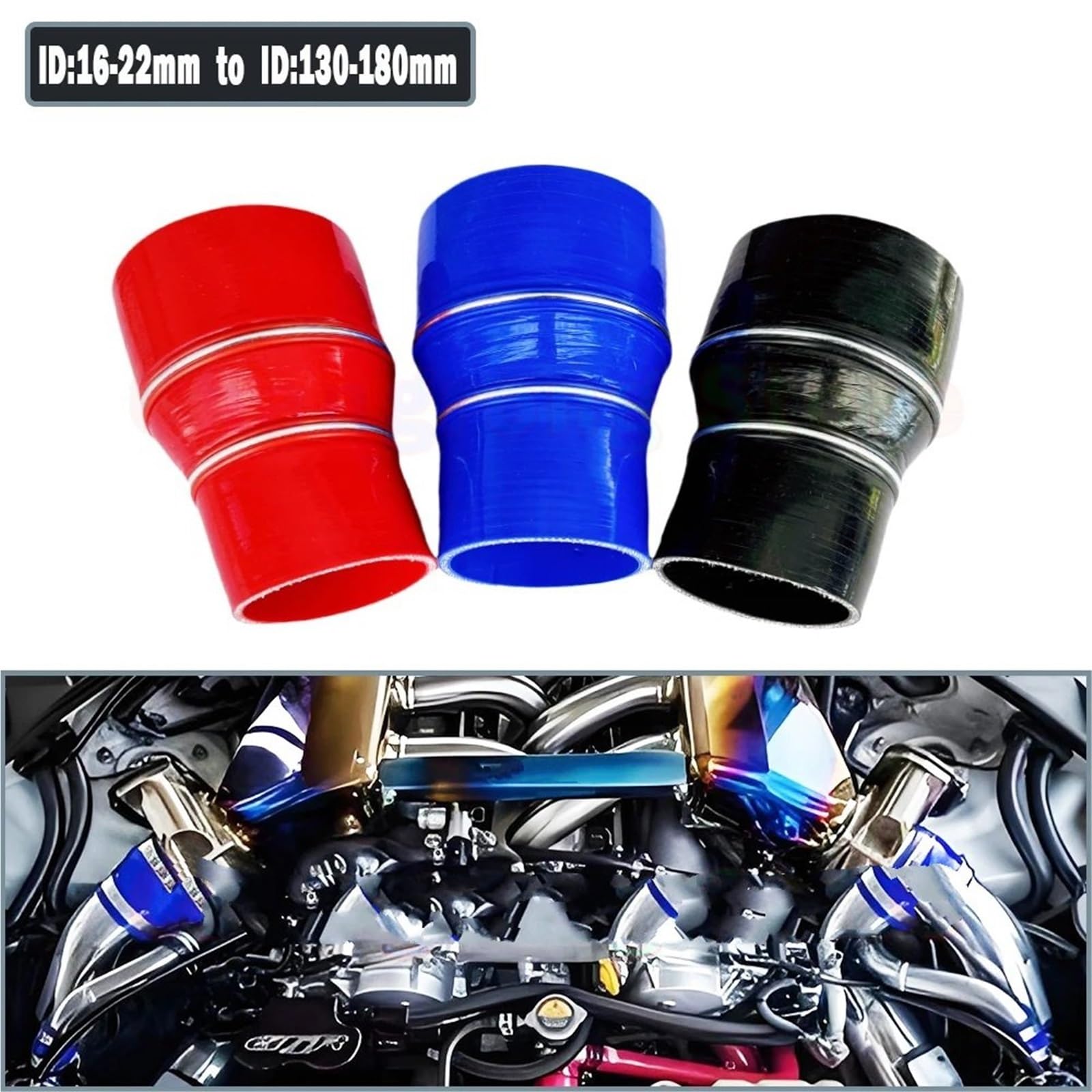 manguera gasolina Manguera de silicona universal para intercooler coche, turbo, tubo admisión, acoplador, reductor recto, conector grande y pequeño(Blue,ID110mm-150mm)